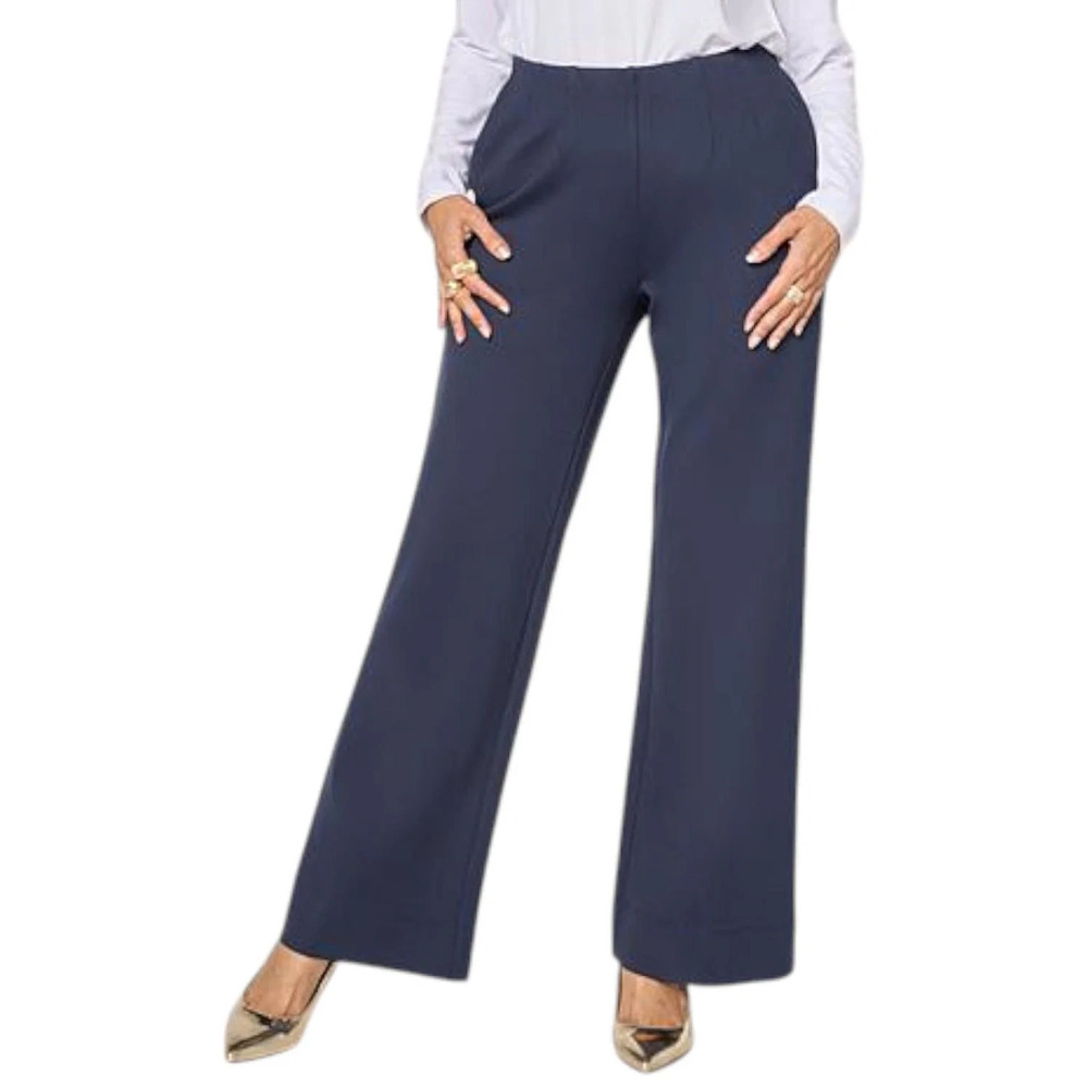 WynneCollection Women's Dart Detail Straight-Leg Pant Navy - Regular